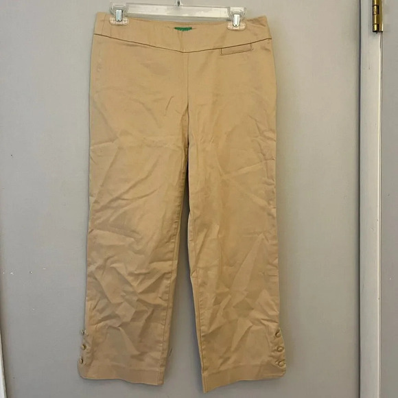 Lilly Pulitzer Womens Beige Palm Beach Fit Pants 4 Straight Side Zip Flat Front - Picture 3 of 12